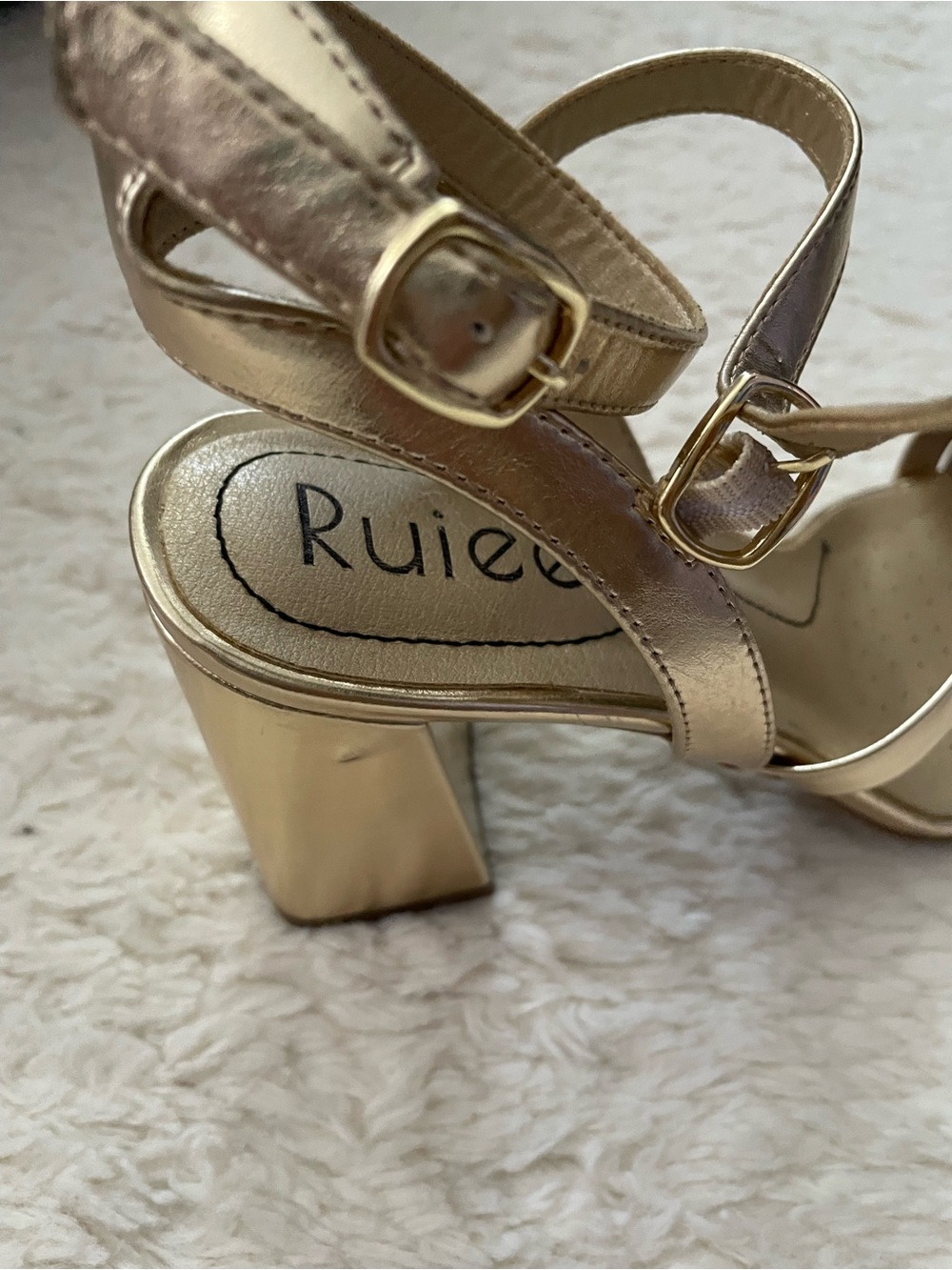 Gold Strappy Block Heel Sandals - Women - Picture 12 of 16